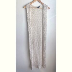 Freshman 1996 Cream Open Knit Crochet Maxi Duster Vest Sleeveless XS Boho